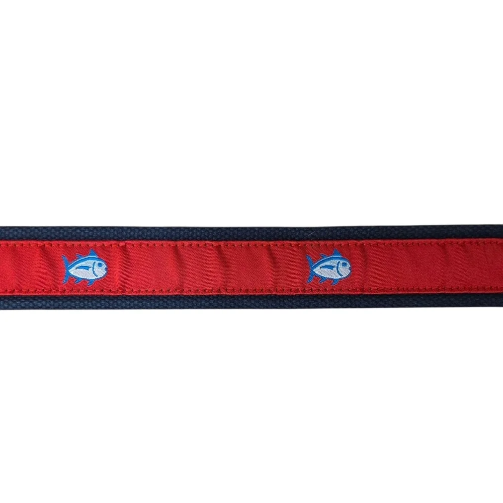 Southern Tide Mens Red & Navy Skipjack Ribbon Belt 3809 Size 30